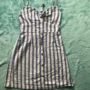 Blue and white striped dress